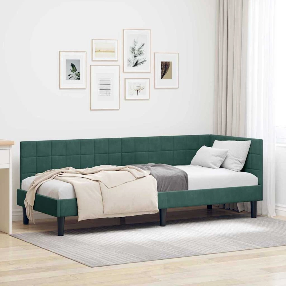 Lova Kampinė lovos konstrukcija Tamsiai žalia 80 cm x 200 cm Aksomas