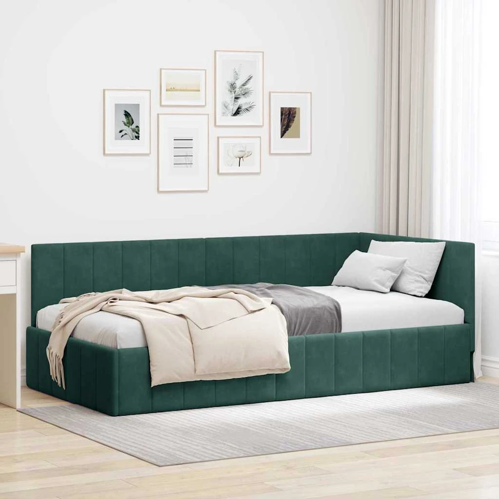 Lova Kampinė lovos konstrukcija Tamsiai žalia 90 cm x 200 cm Aksomas