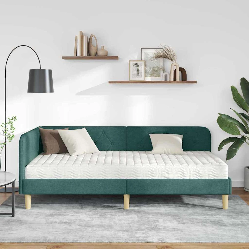 Lova Kampinė lovos konstrukcija Tamsiai žalia 90 x 190 cm audinys