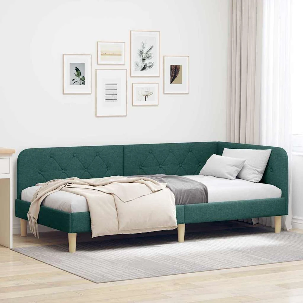 Lova Kampinė lovos konstrukcija Tamsiai žalia 100 x 200 cm audinys