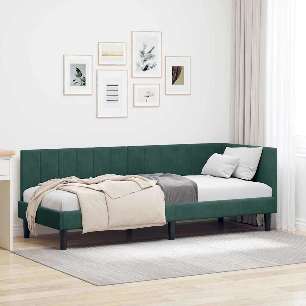 Lova Kampinė lovos konstrukcija Tamsiai žalia 80 cm x 200 cm Aksomas