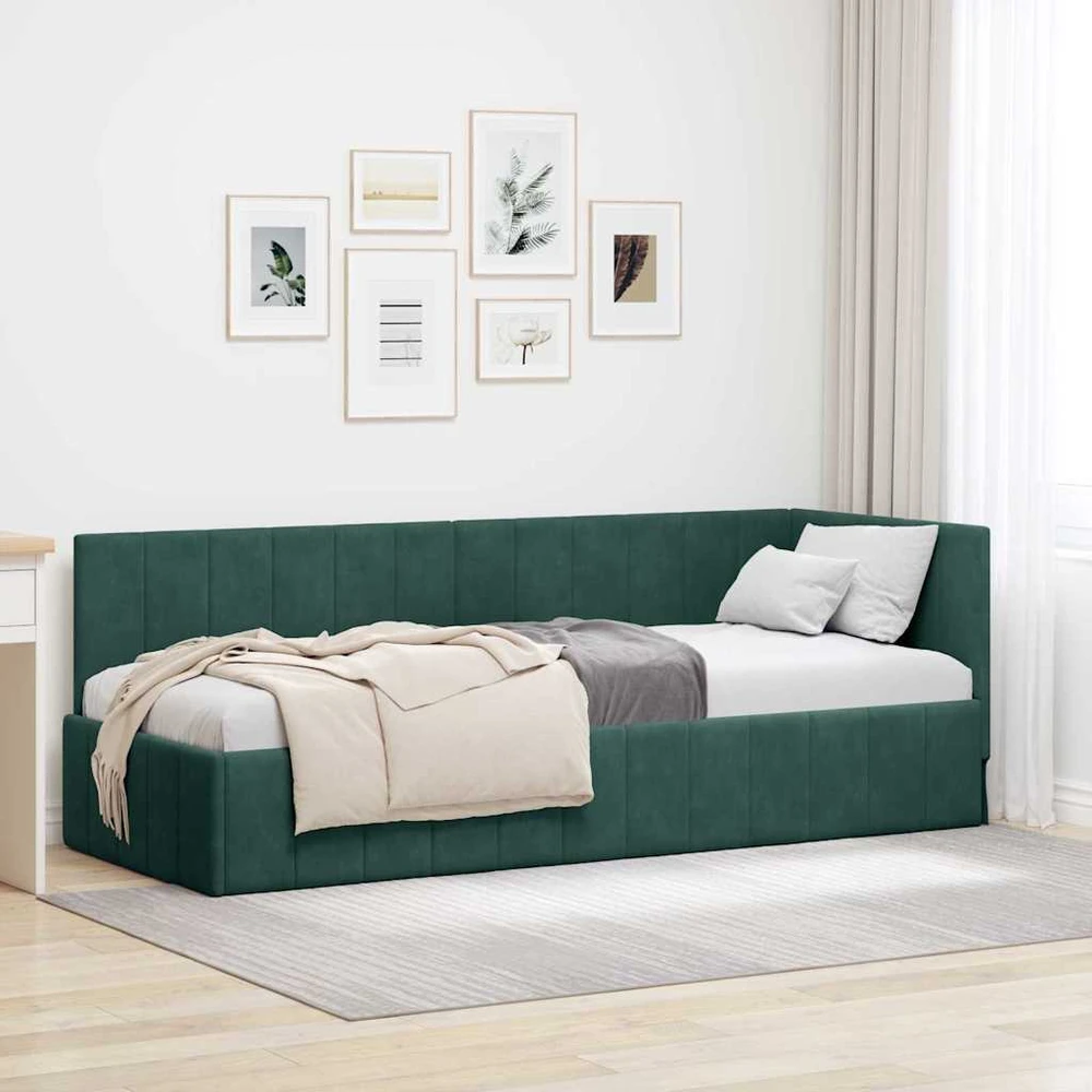 Lova Kampinė lovos konstrukcija Tamsiai žalia 80 cm x 200 cm Aksomas