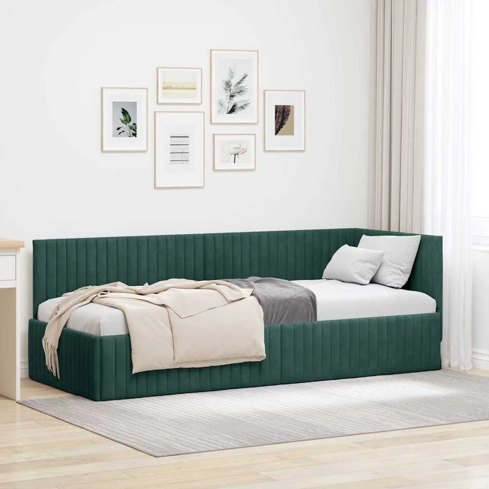 Lova Kampinė lovos konstrukcija Tamsiai žalia 80 cm x 200 cm Aksomas