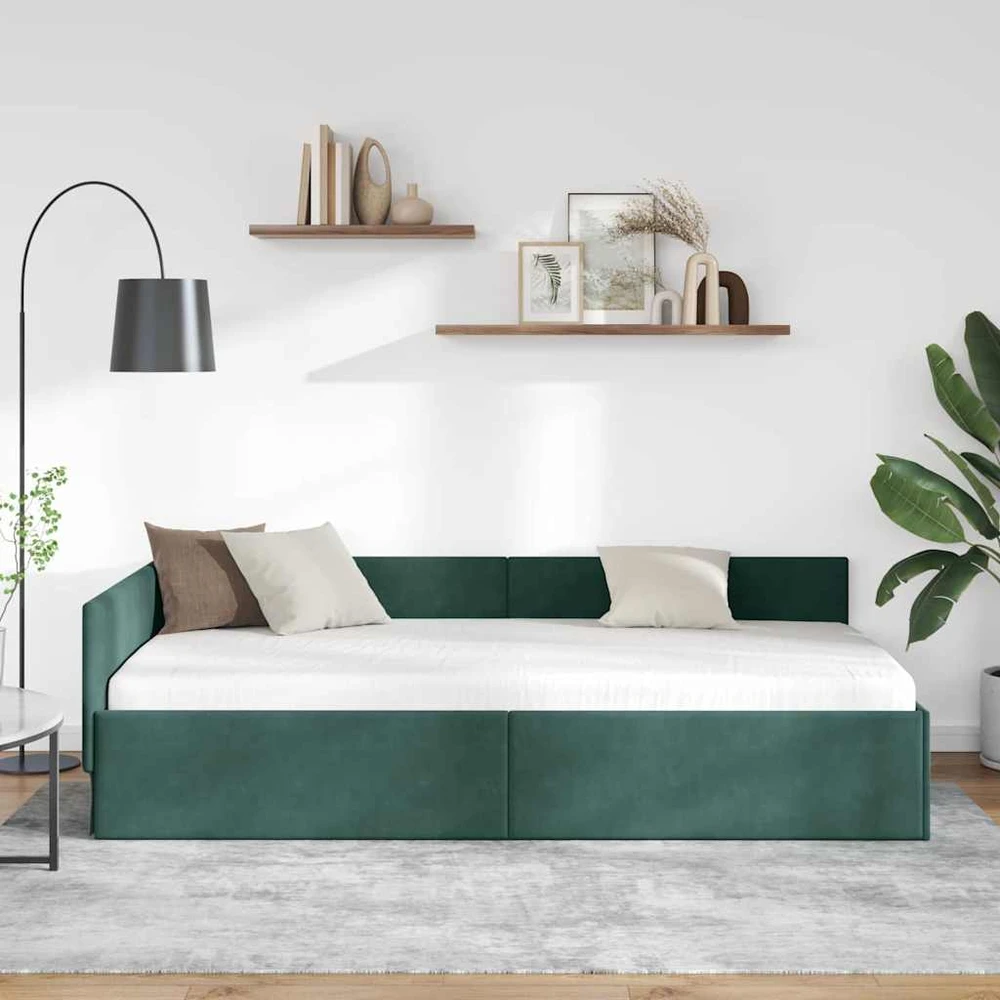 Lova Kampinė lovos konstrukcija Tamsiai žalia 100 cm x 200 cm