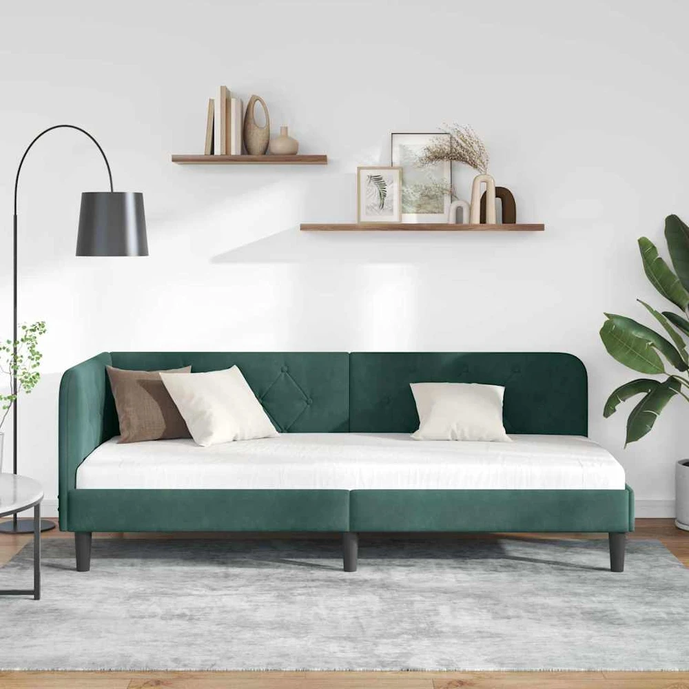 Lova Kampinė lovos konstrukcija Tamsiai žalia 80 x 200 cm Aksomas