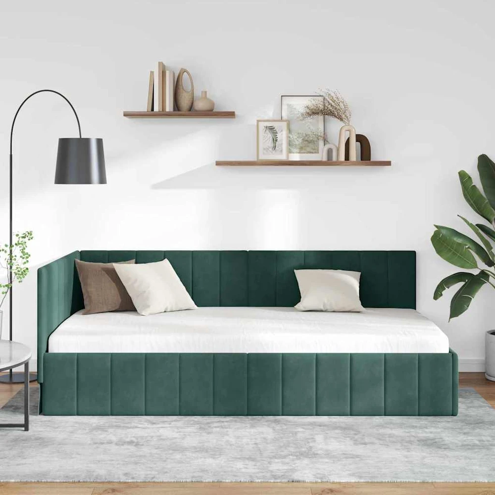 Lova Kampinė lovos konstrukcija Tamsiai žalia 90 cm x 200 cm Aksomas