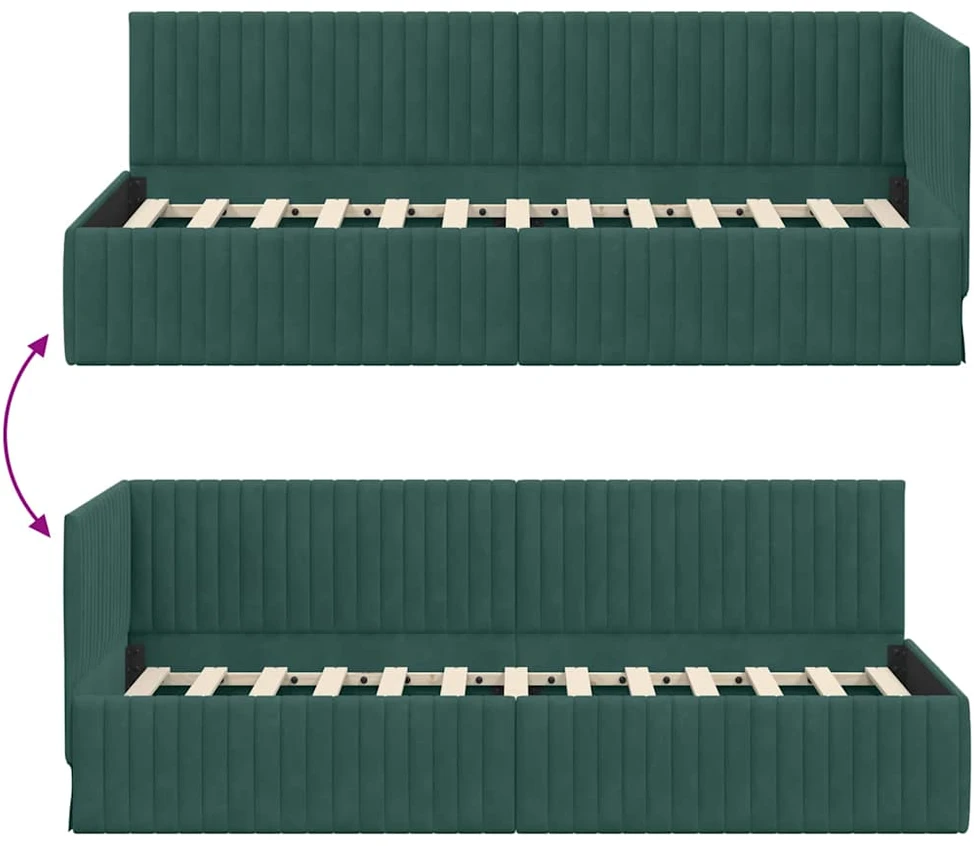 Lova Kampinė lovos konstrukcija Tamsiai žalia 80 cm x 200 cm Aksomas