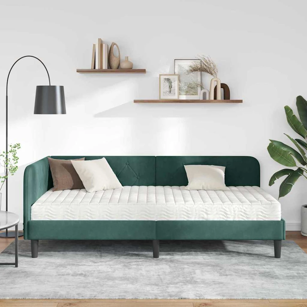 Lova Kampinė lovos konstrukcija Tamsiai žalia 100 x 200 cm Aksomas