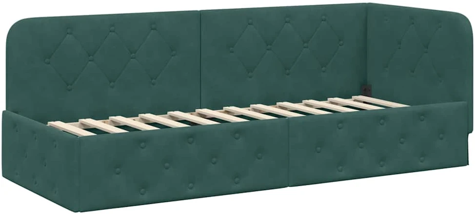 Lova Kampinė lovos konstrukcija Tamsiai žalia 80 x 200 cm Aksomas