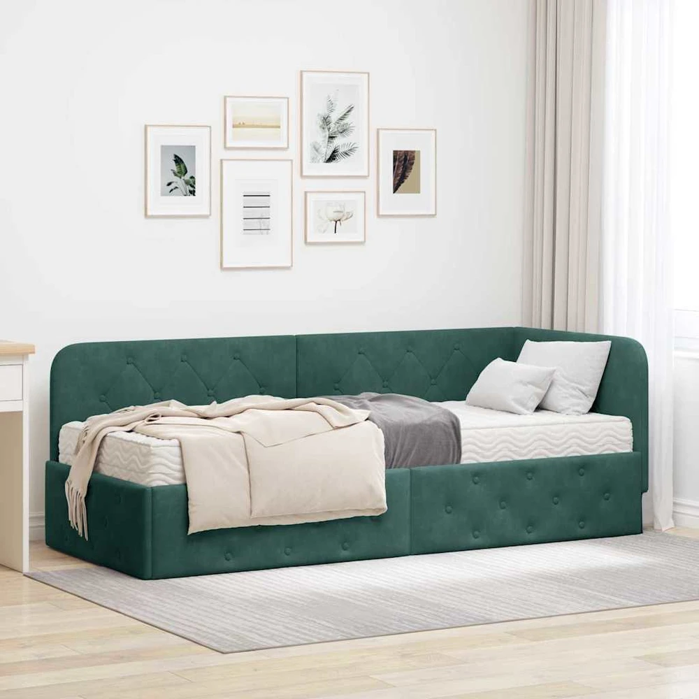 Lova Kampinė lovos konstrukcija Tamsiai žalia 80 x 200 cm Aksomas