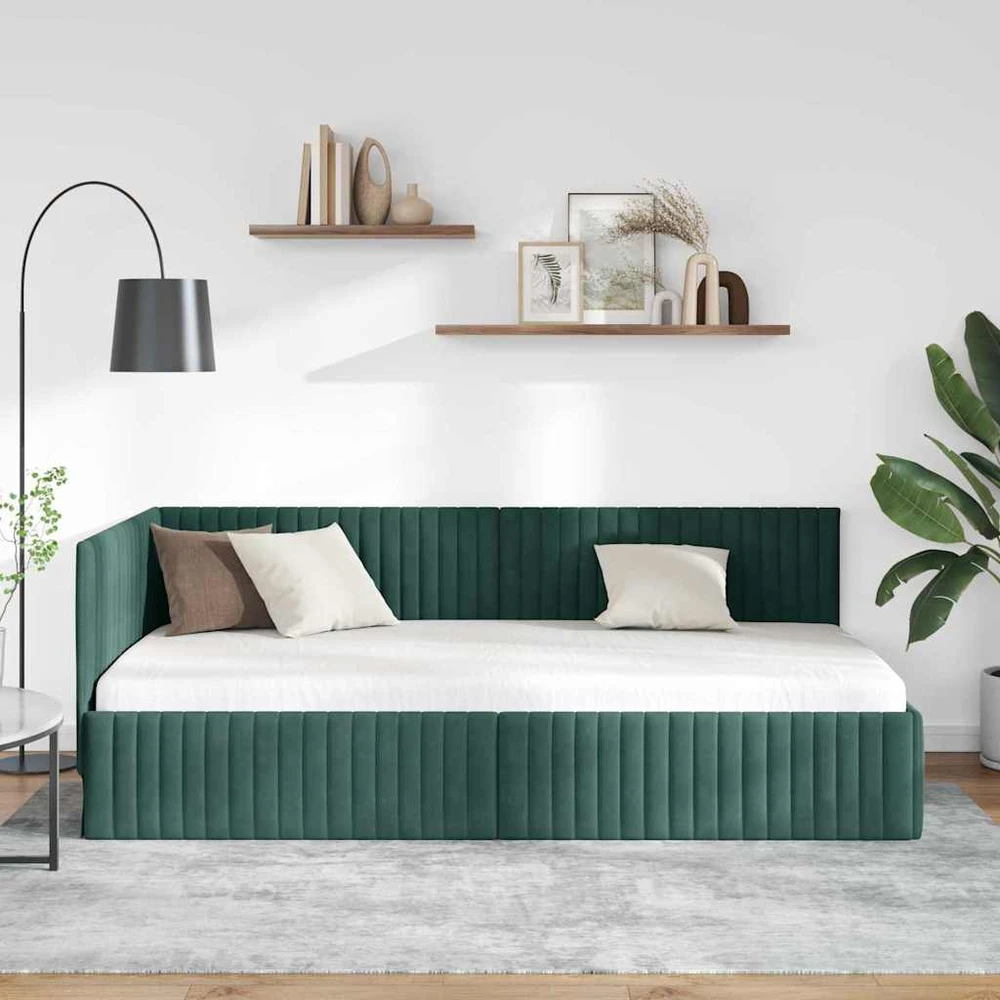 Lova Kampinė lovos konstrukcija Tamsiai žalia 100 cm x 200 cm