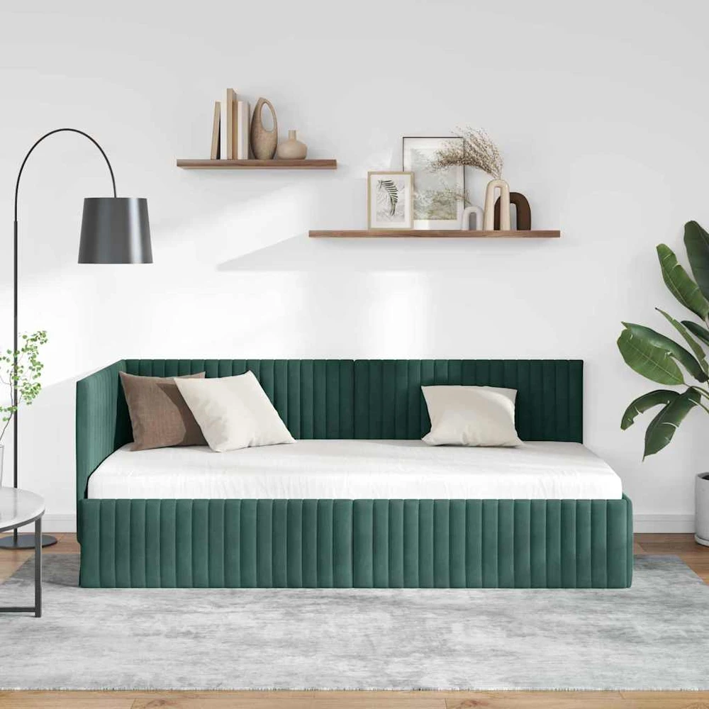 Lova Kampinė lovos konstrukcija Tamsiai žalia 90 cm x 200 cm Aksomas