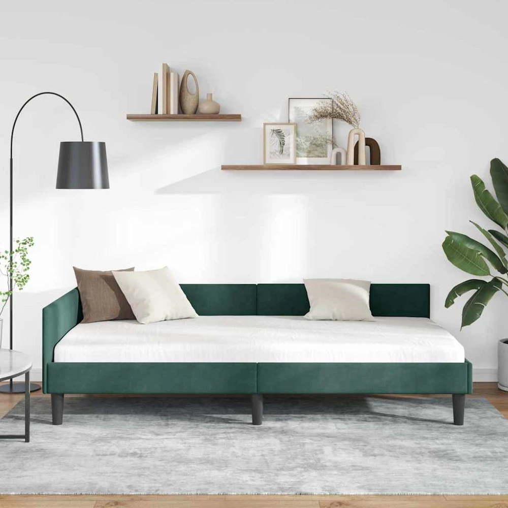 Lova Kampinė lovos konstrukcija Tamsiai žalia 90 cm x 200 cm Aksomas