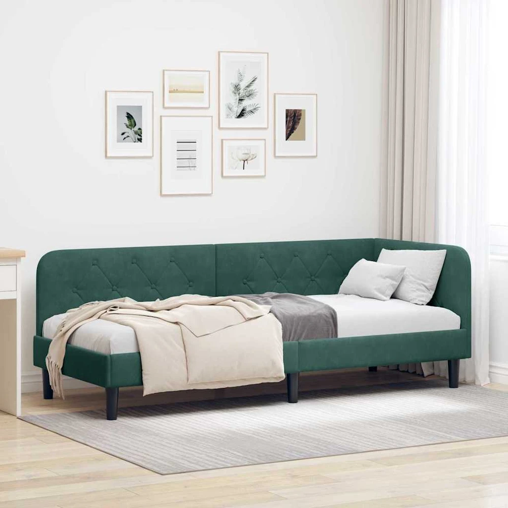 Lova Kampinė lovos konstrukcija Tamsiai žalia 80 x 200 cm Aksomas