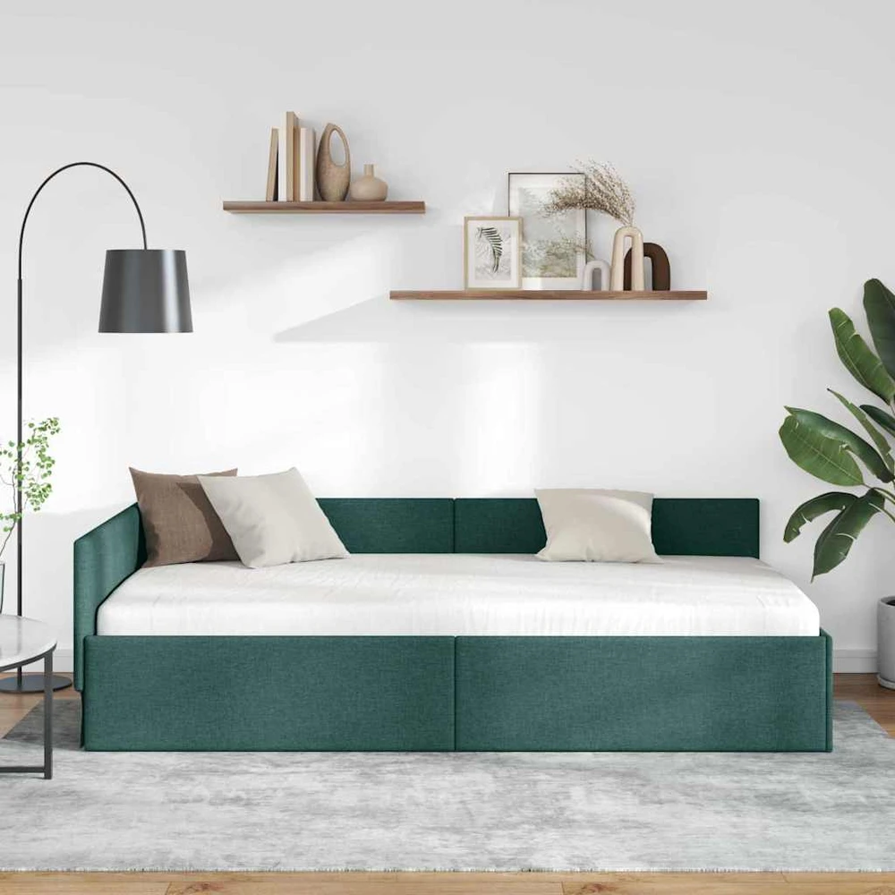 Lova Kampinė lovos konstrukcija Tamsiai žalia 100 cm x 200 cm