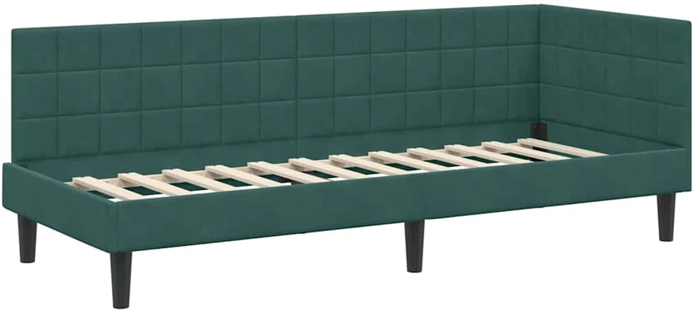 Lova Kampinė lovos konstrukcija Tamsiai žalia 80 cm x 200 cm Aksomas