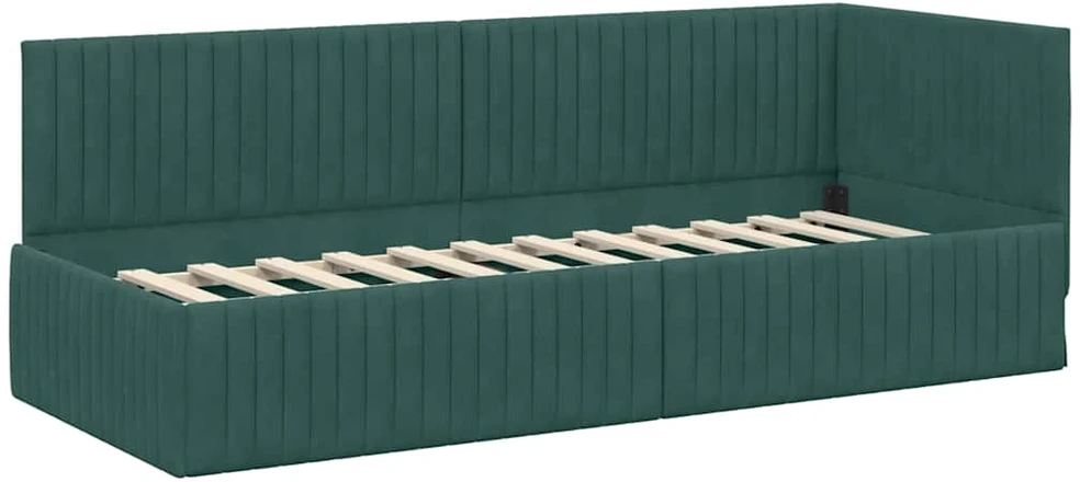Lova Kampinė lovos konstrukcija Tamsiai žalia 80 cm x 200 cm Aksomas