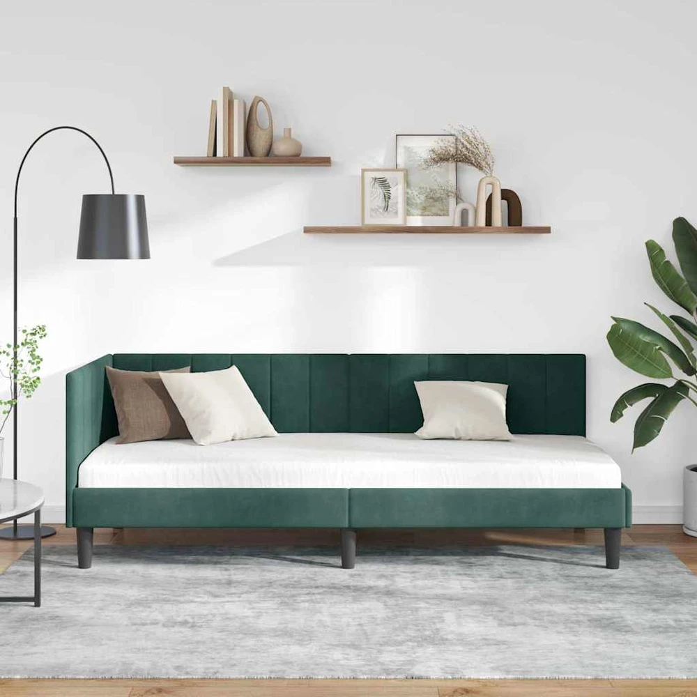 Lova Kampinė lovos konstrukcija Tamsiai žalia 80 cm x 200 cm Aksomas