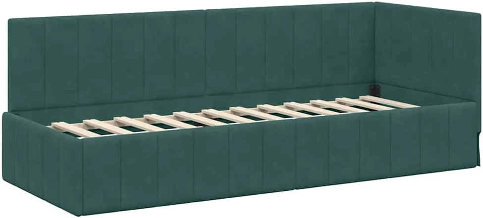 Lova Kampinė lovos konstrukcija Tamsiai žalia 80 cm x 200 cm Aksomas