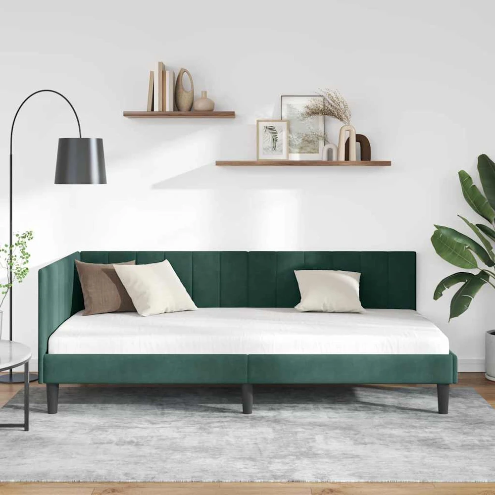 Lova Kampinė lovos konstrukcija Tamsiai žalia 90 cm x 200 cm Aksomas