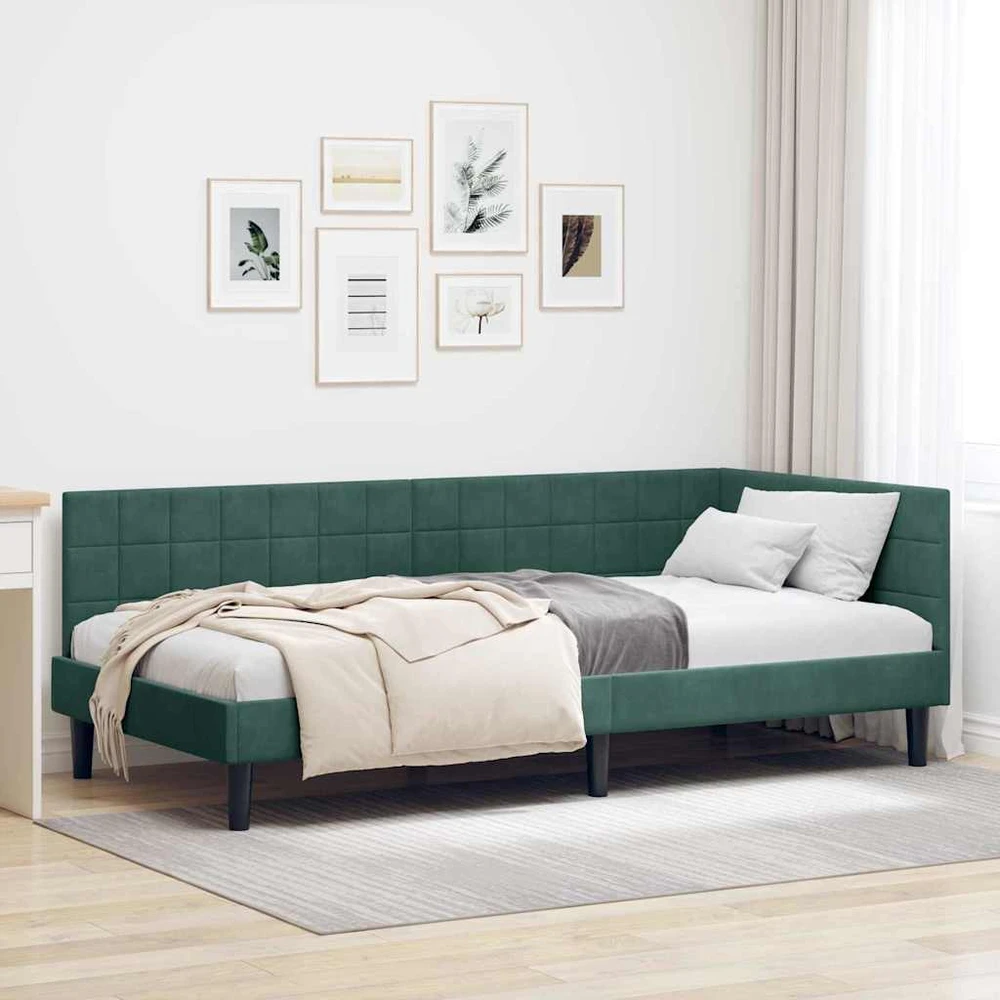 Lova Kampinė lovos konstrukcija Tamsiai žalia 90 cm x 190 cm Aksomas