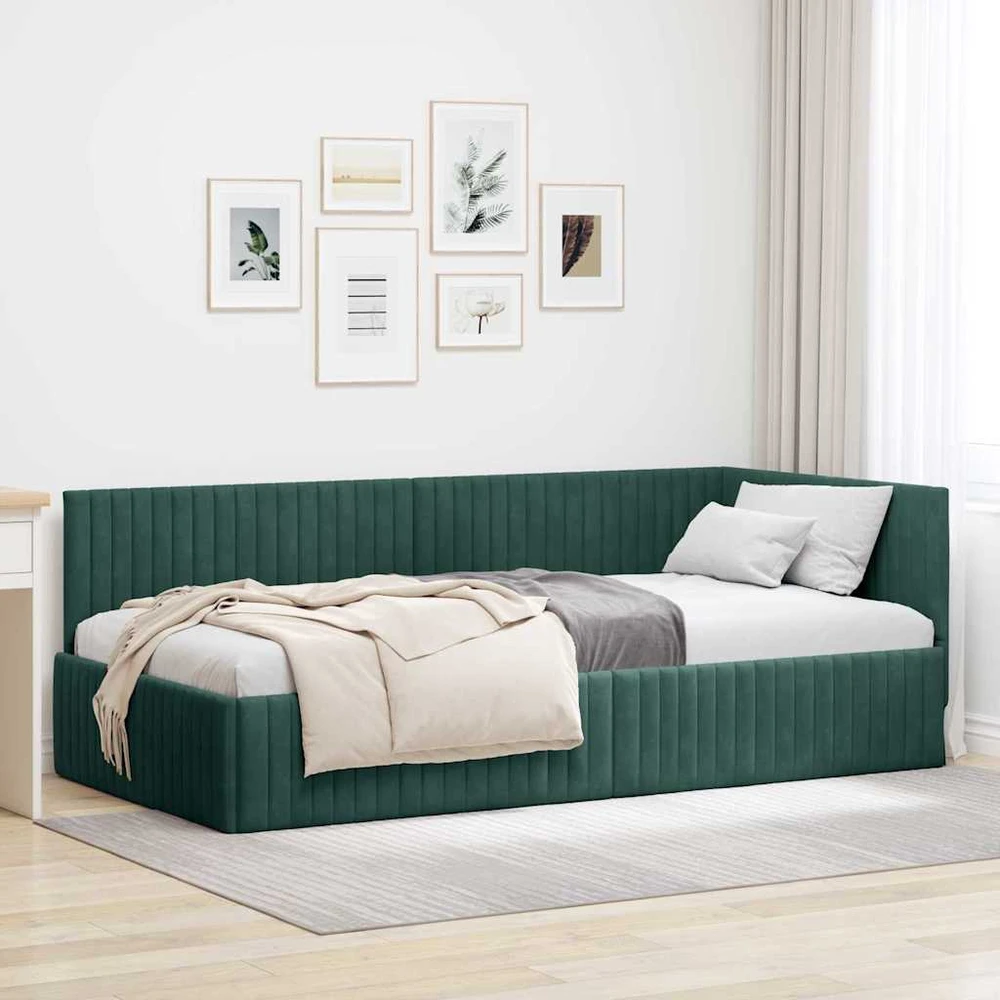 Lova Kampinė lovos konstrukcija Tamsiai žalia 100 cm x 200 cm