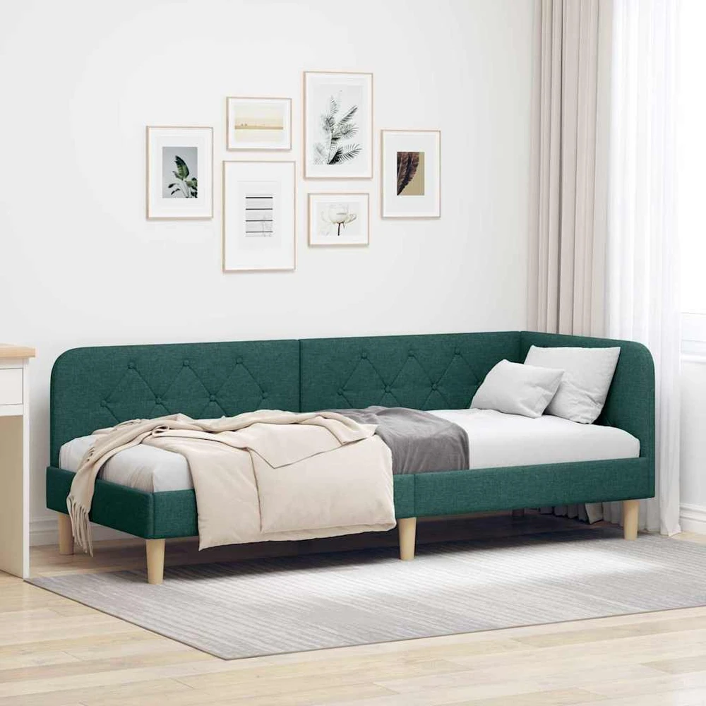 Lova Kampinė lovos konstrukcija Tamsiai žalia 80 x 200 cm audinys