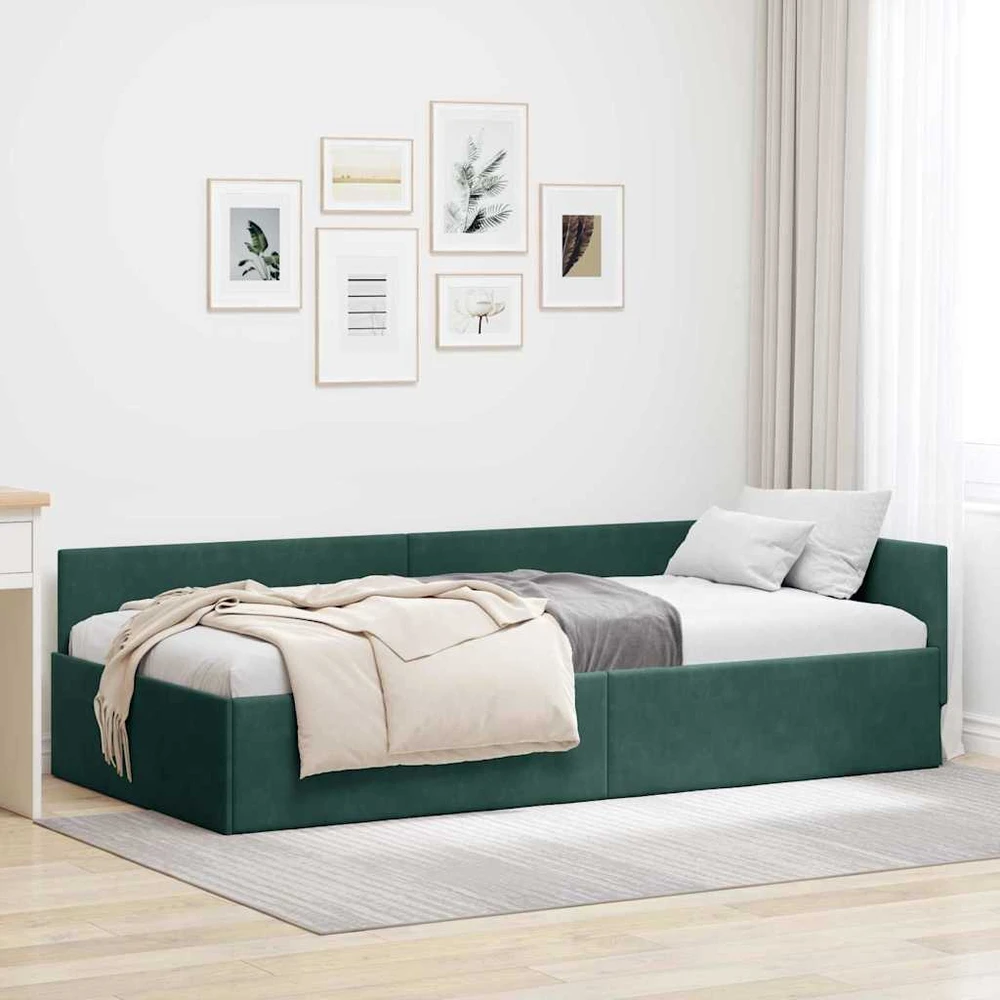 Lova Kampinė lovos konstrukcija Tamsiai žalia 80 cm x 200 cm Aksomas