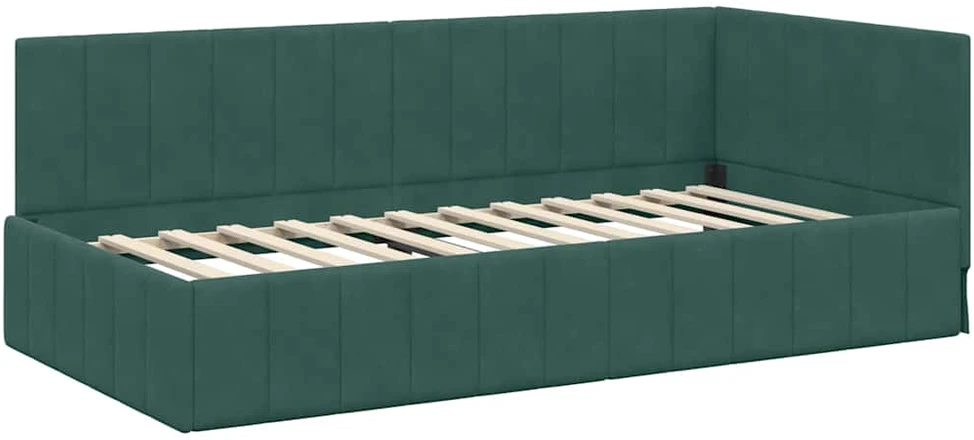 Lova Kampinė lovos konstrukcija Tamsiai žalia 90 cm x 200 cm Aksomas