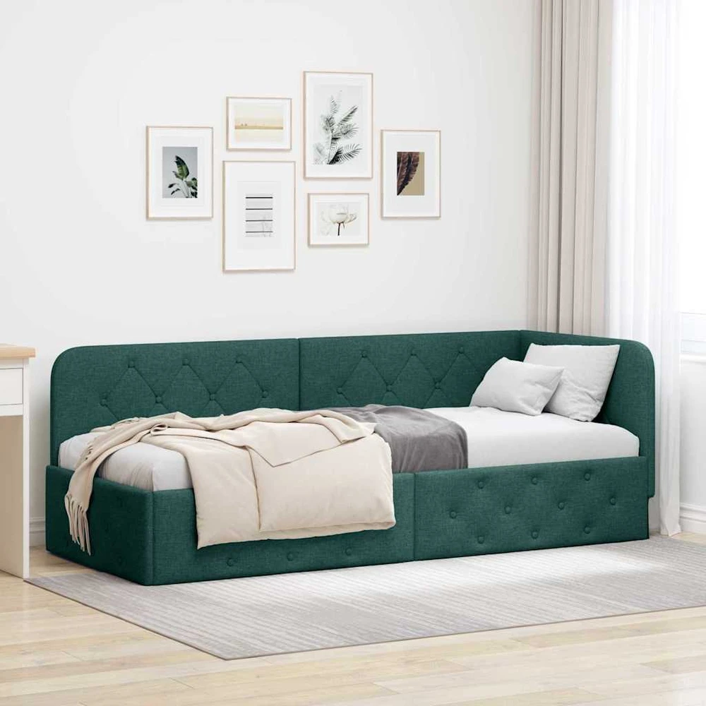 Lova Kampinė lovos konstrukcija Tamsiai žalia 80 x 200 cm audinys