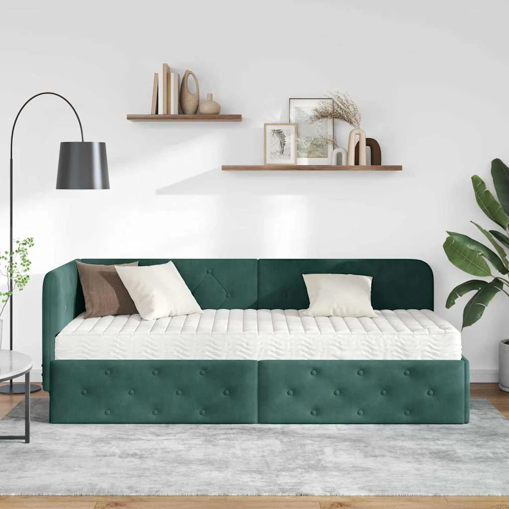 Lova Kampinė lovos konstrukcija Tamsiai žalia 80 x 200 cm Aksomas