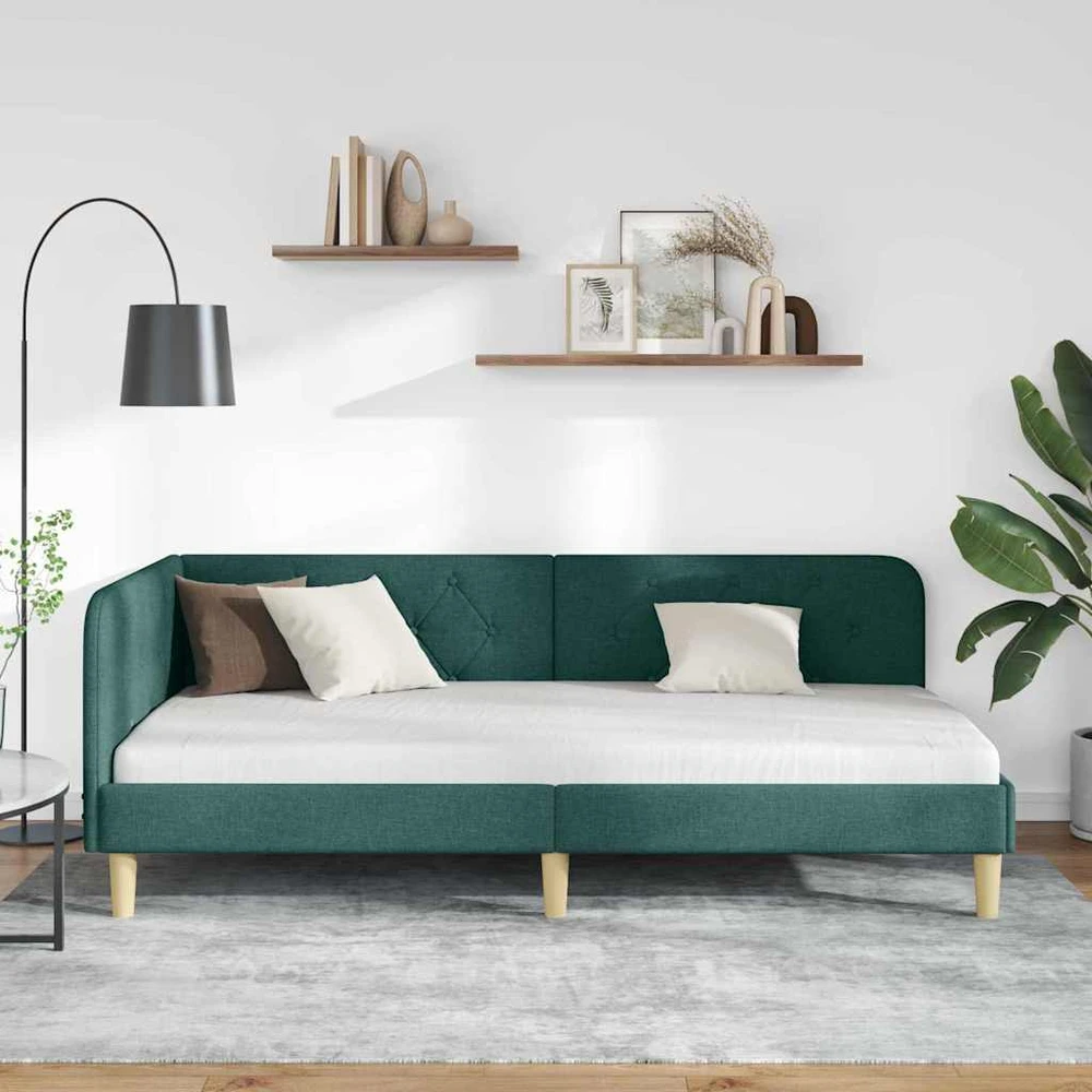 Lova Kampinė lovos konstrukcija Tamsiai žalia 100 x 200 cm audinys