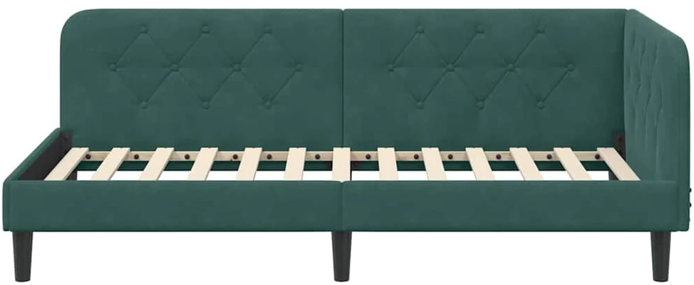 Lova Kampinė lovos konstrukcija Tamsiai žalia 90 x 200 cm Aksomas