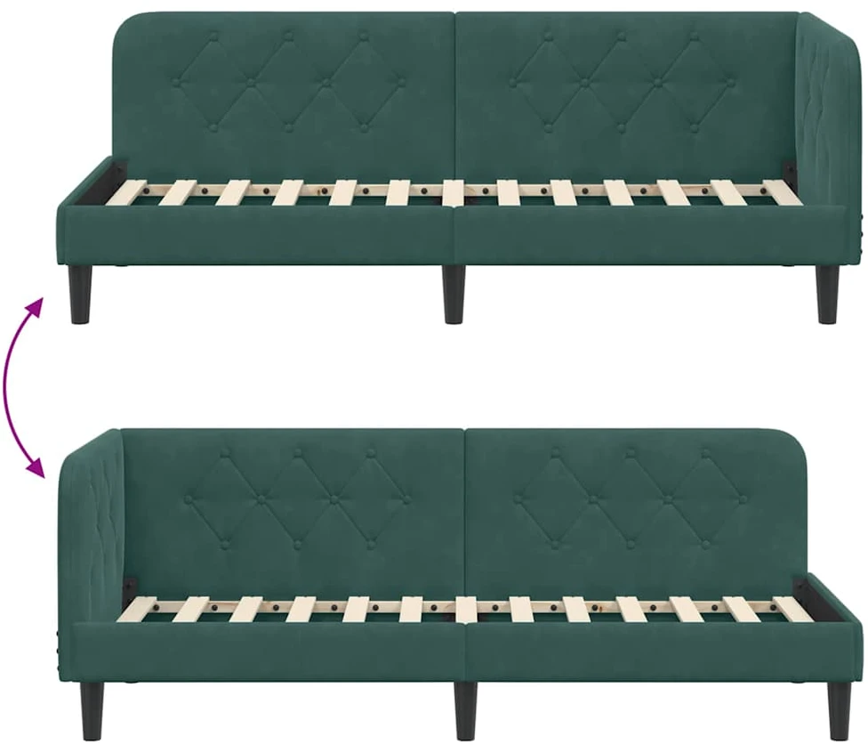 Lova Kampinė lovos konstrukcija Tamsiai žalia 80 x 200 cm Aksomas