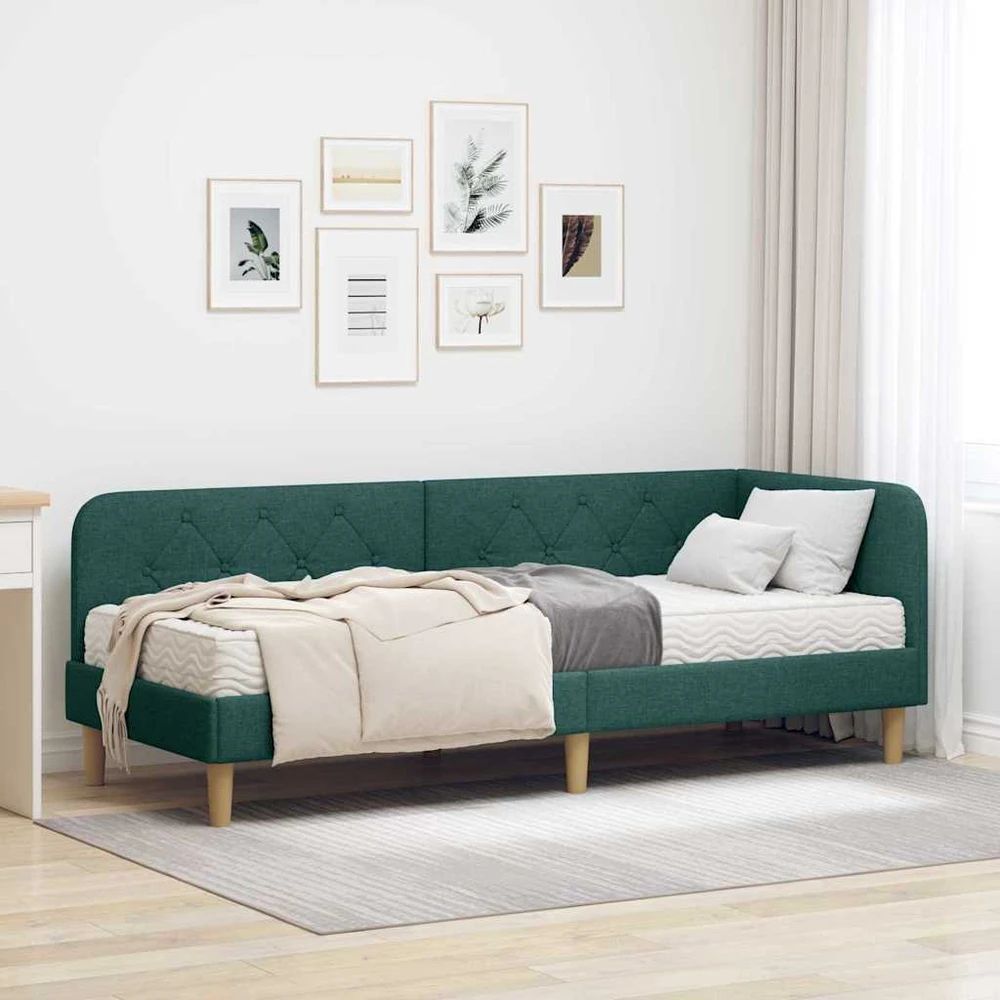 Lova Kampinė lovos konstrukcija Tamsiai žalia 80 x 200 cm audinys