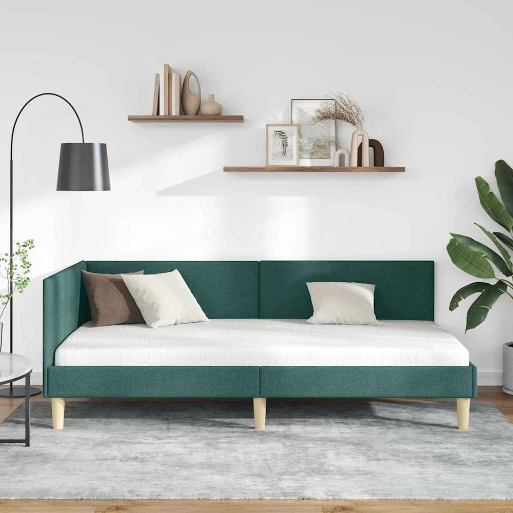 Lova Kampinė lovos konstrukcija Tamsiai žalia 100 cm x 200 cm