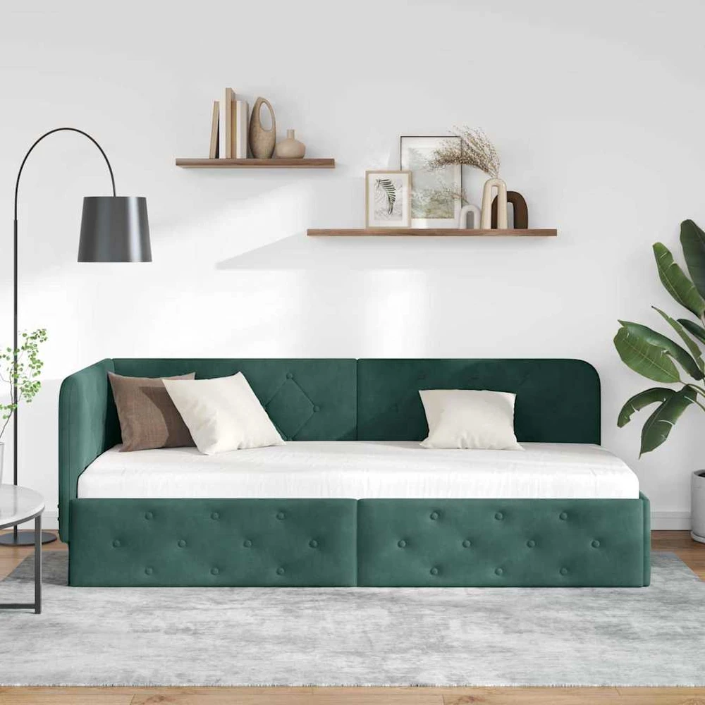 Lova Kampinė lovos konstrukcija Tamsiai žalia 80 x 200 cm Aksomas