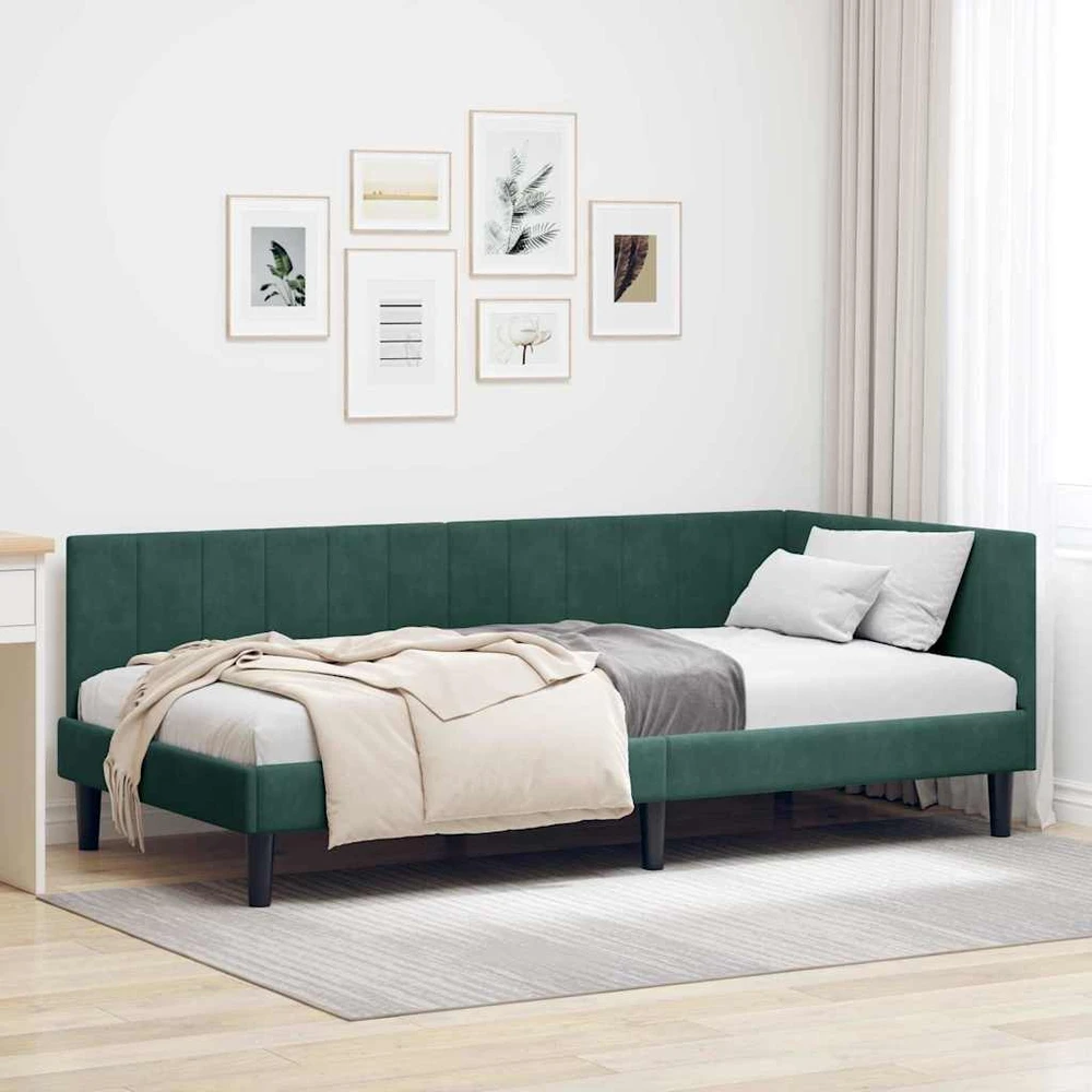 Lova Kampinė lovos konstrukcija Tamsiai žalia 90 cm x 200 cm Aksomas