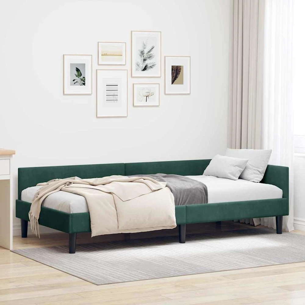 Lova Kampinė lovos konstrukcija Tamsiai žalia 90 cm x 200 cm Aksomas