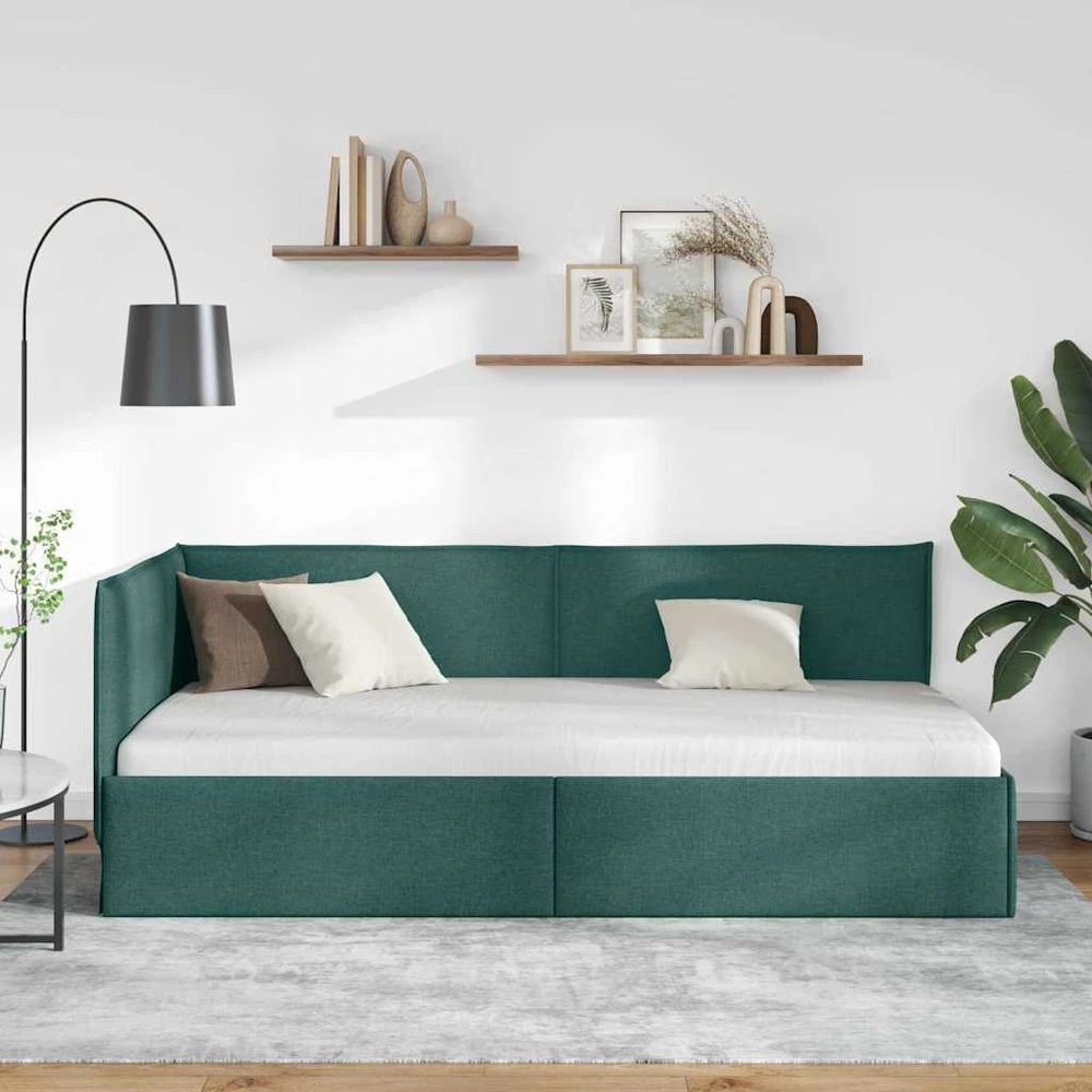 Lova Kampinė lovos konstrukcija Tamsiai žalia 80 x 200 cm audinys
