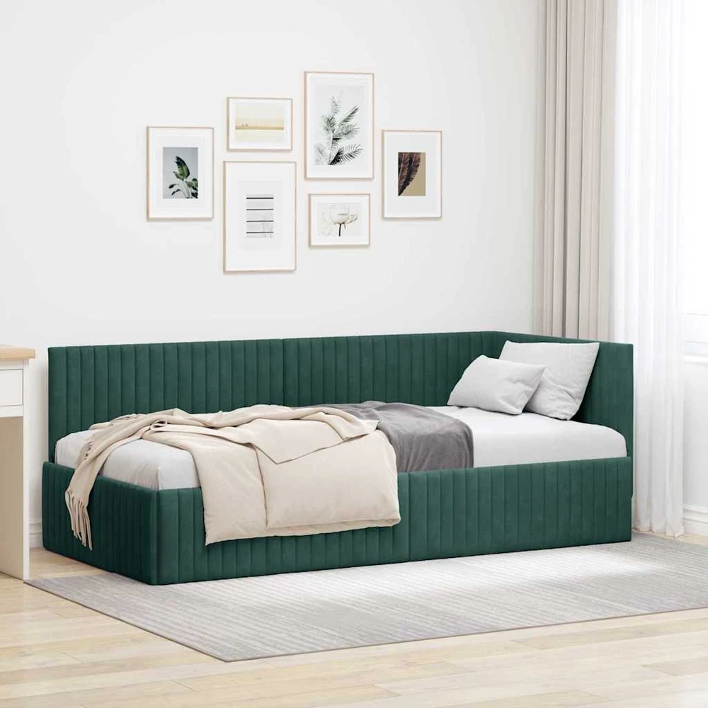 Lova Kampinė lovos konstrukcija Tamsiai žalia 90 cm x 200 cm Aksomas