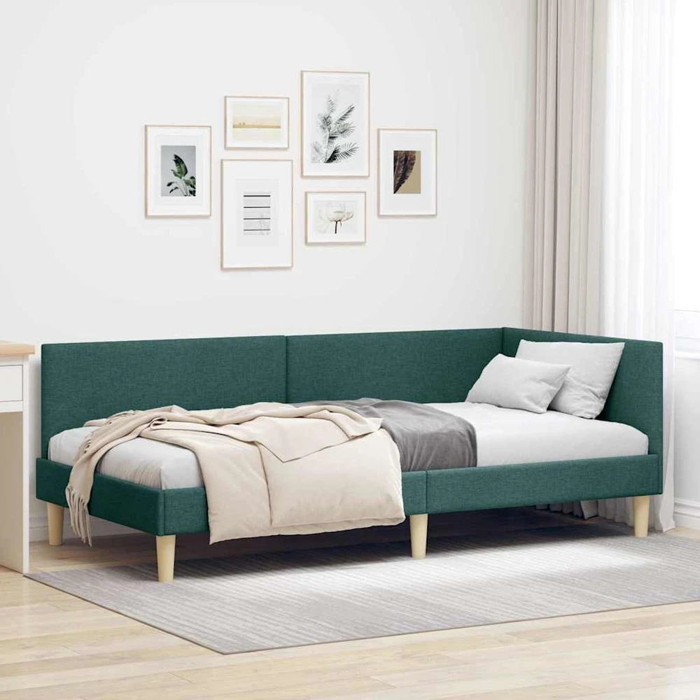 Lova Kampinė lovos konstrukcija Tamsiai žalia 100 cm x 200 cm