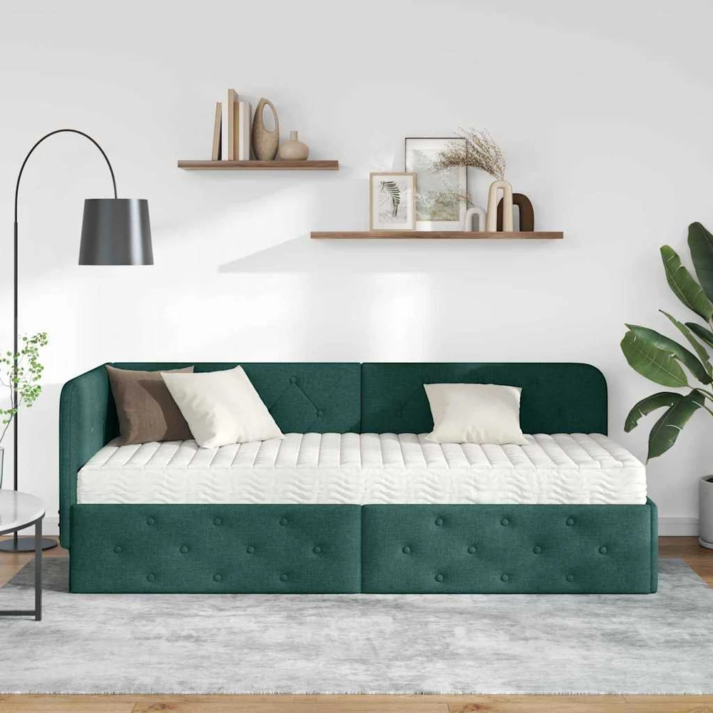 Lova Kampinė lovos konstrukcija Tamsiai žalia 80 x 200 cm audinys