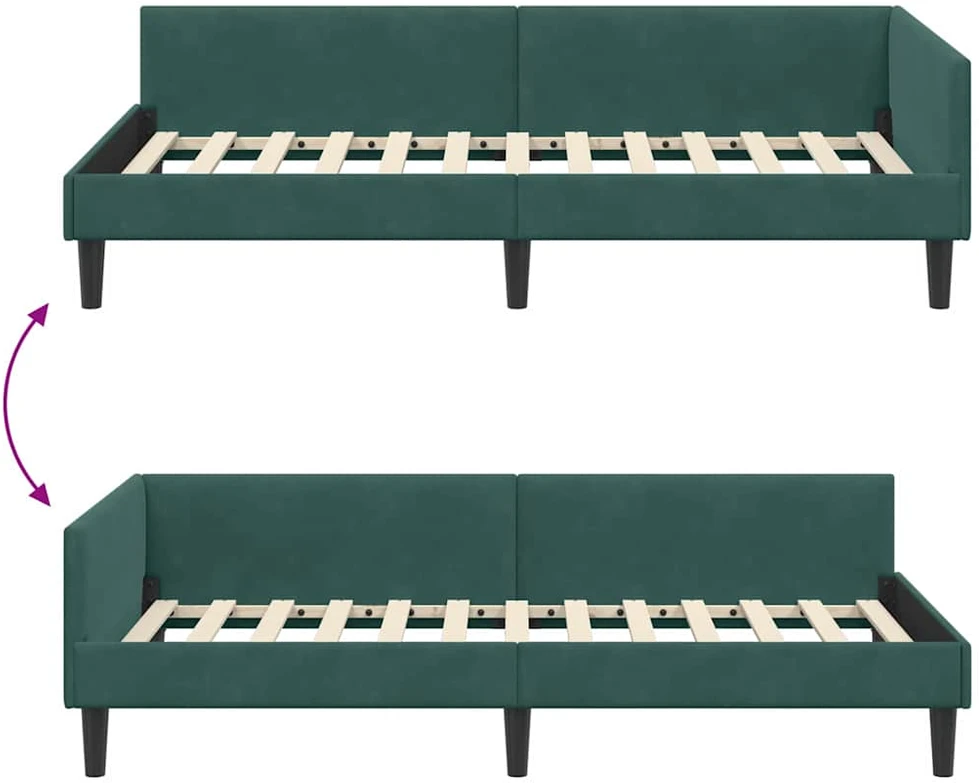 Lova Kampinė lovos konstrukcija Tamsiai žalia 90 cm x 200 cm Aksomas
