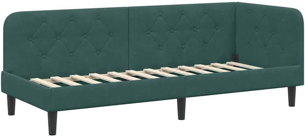 Lova Kampinė lovos konstrukcija Tamsiai žalia 80 x 200 cm Aksomas