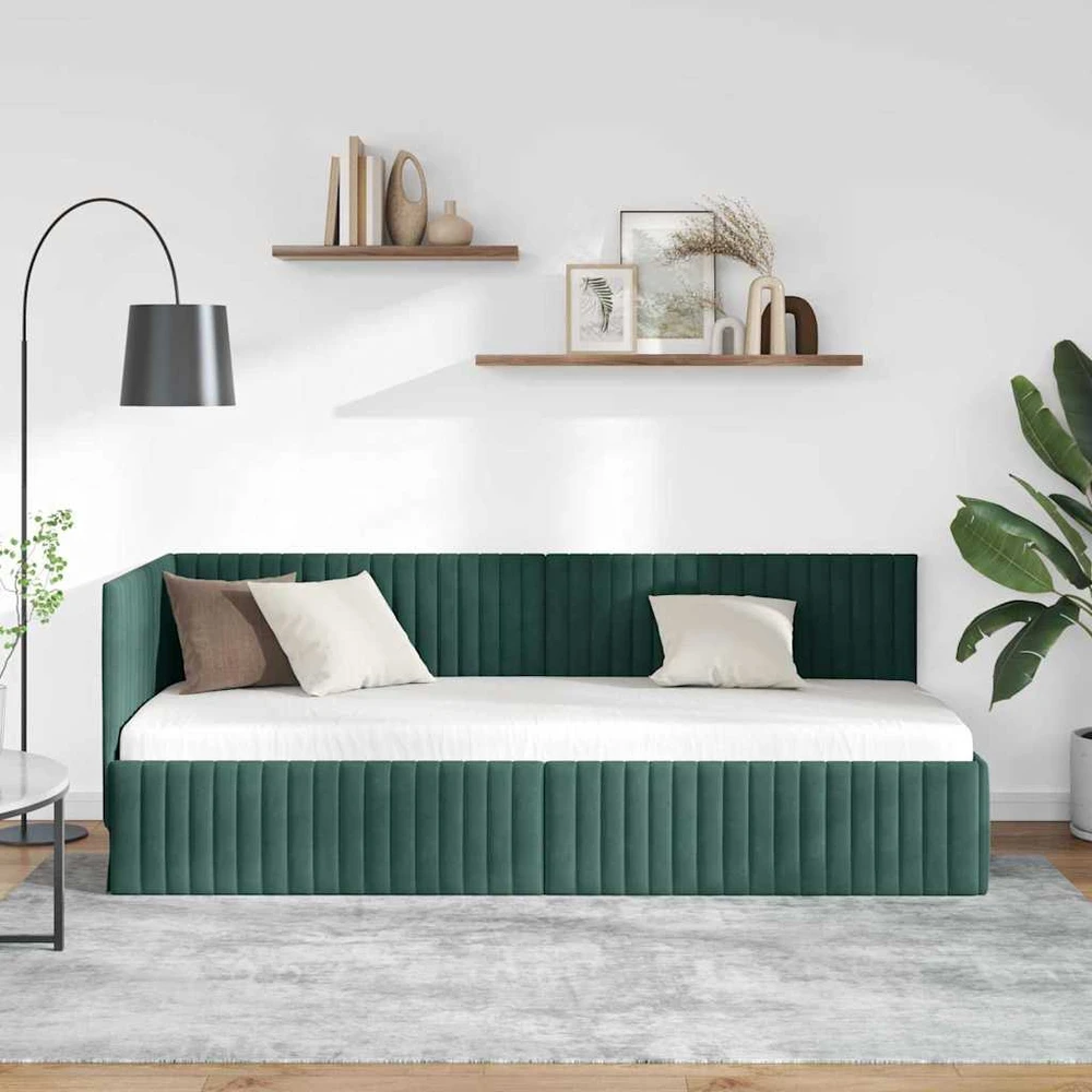 Lova Kampinė lovos konstrukcija Tamsiai žalia 80 cm x 200 cm Aksomas