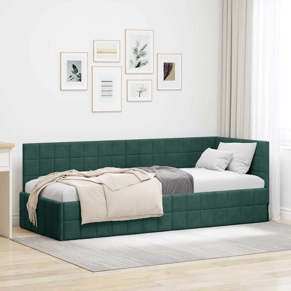 Lova Kampinė lovos konstrukcija Tamsiai žalia 80 cm x 200 cm Aksomas