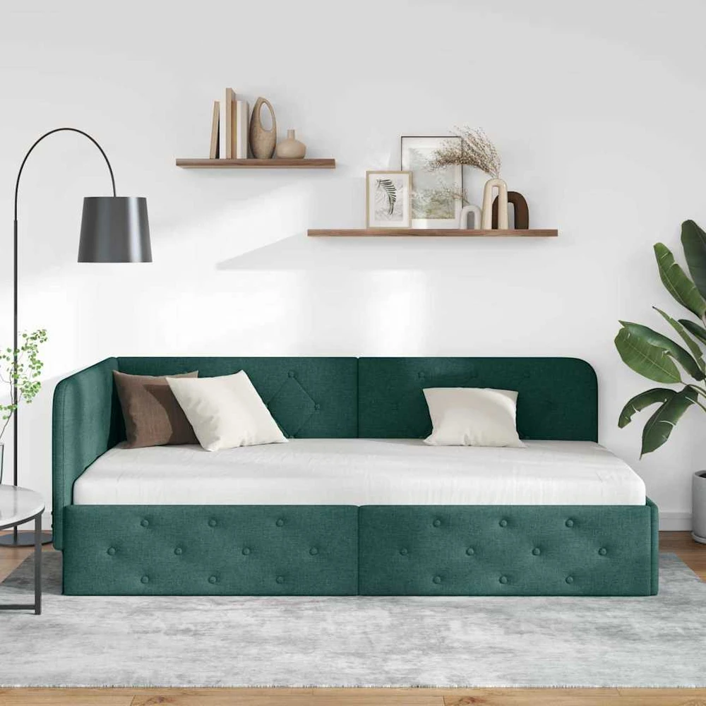 Lova Kampinė lovos konstrukcija Tamsiai žalia 90 x 190 cm audinys