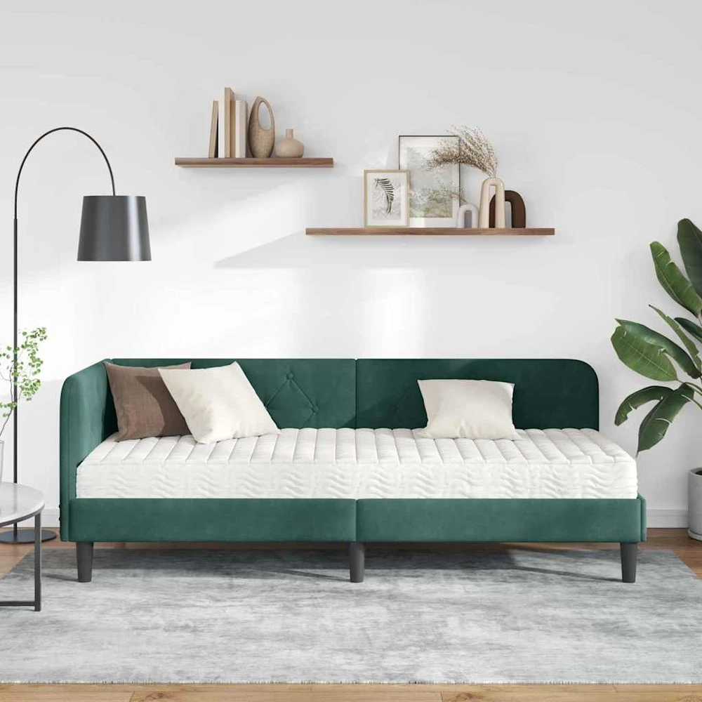 Lova Kampinė lovos konstrukcija Tamsiai žalia 80 x 200 cm Aksomas