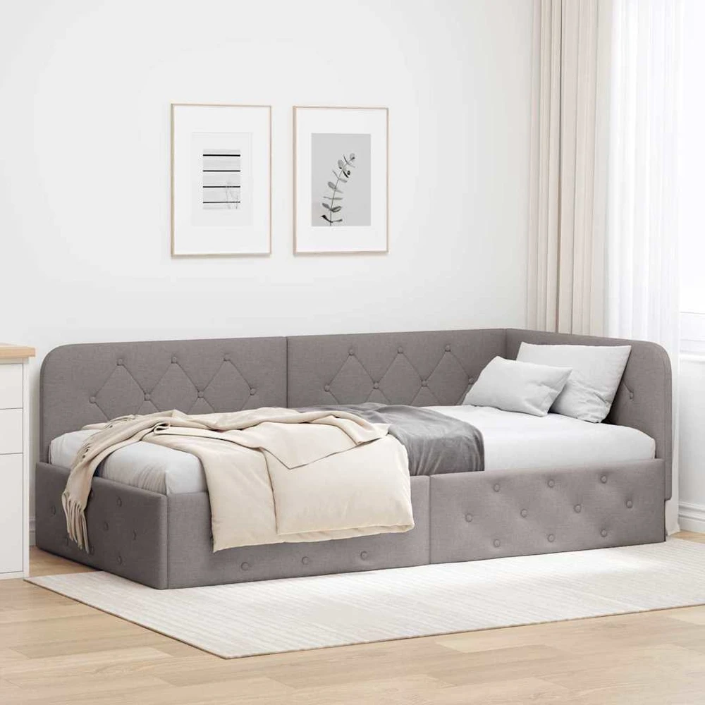 Lova Kampinė lovos konstrukcija Taupe 100 x 200 cm audinys